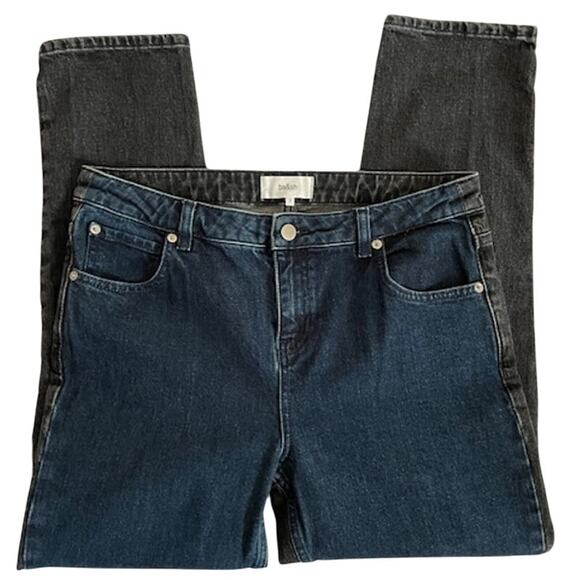 ba&sh Balm Two-tone Cropped Ankle Jeans Slim Straight Dark Blue and Black Large - Picture 11 of 16